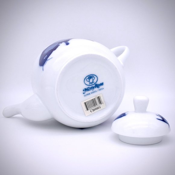 Misty Rose Vintage Koi Teapot Set of 4 Cups Super White China Cobalt Blue Teacup - Picture 8 of 11